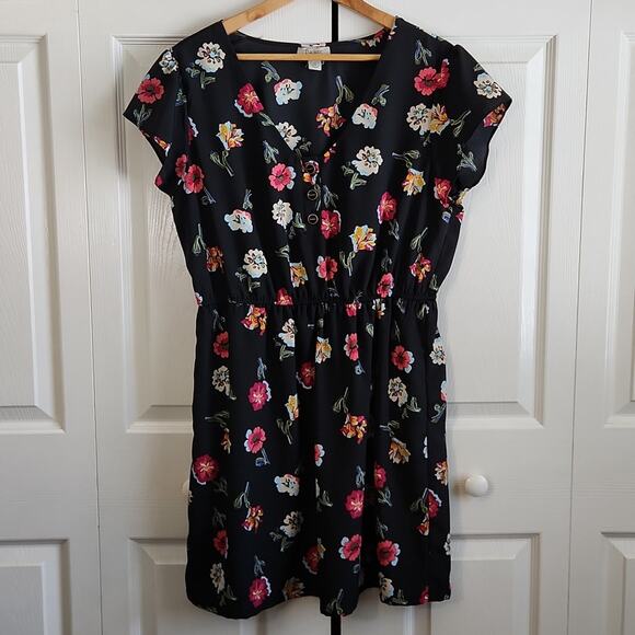 Tucker For Target Womens Black Floral Knee Length Dress Size XL Girlhood Elastic - Picture 1 of 11